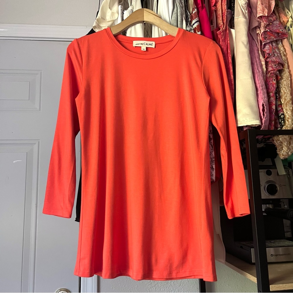 JOHNNY WAS coral pink orange bamboo organic cotton crew neck long sleeve T-shirt